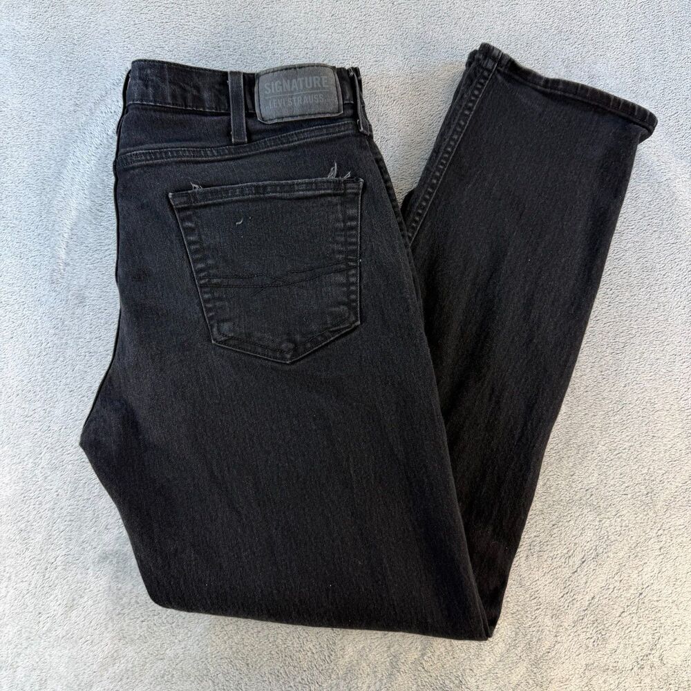 Signature Levi Strauss Slim Jeans 36x30 Black Denim Mid Rise